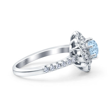 Vintage Style Solitaire Accent Wedding Ring Round Simulated Aquamarine CZ 925 Sterling Silver